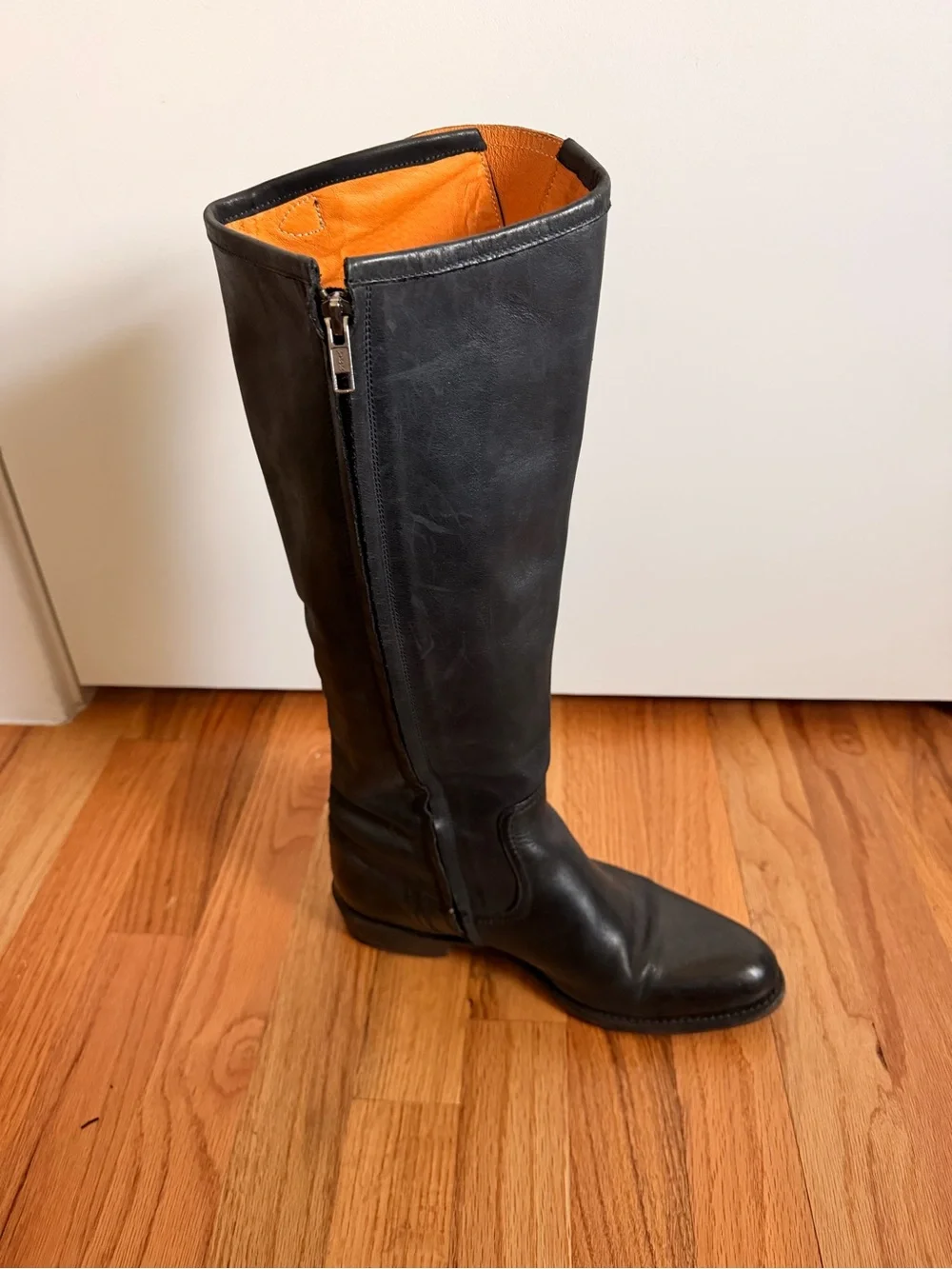 Frye Black Leather Boot with Orange Interior